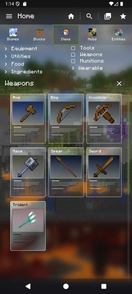 Weapons collection – Axe, Bow, Crossbow, Mace, Spear, Sword, Trident cards