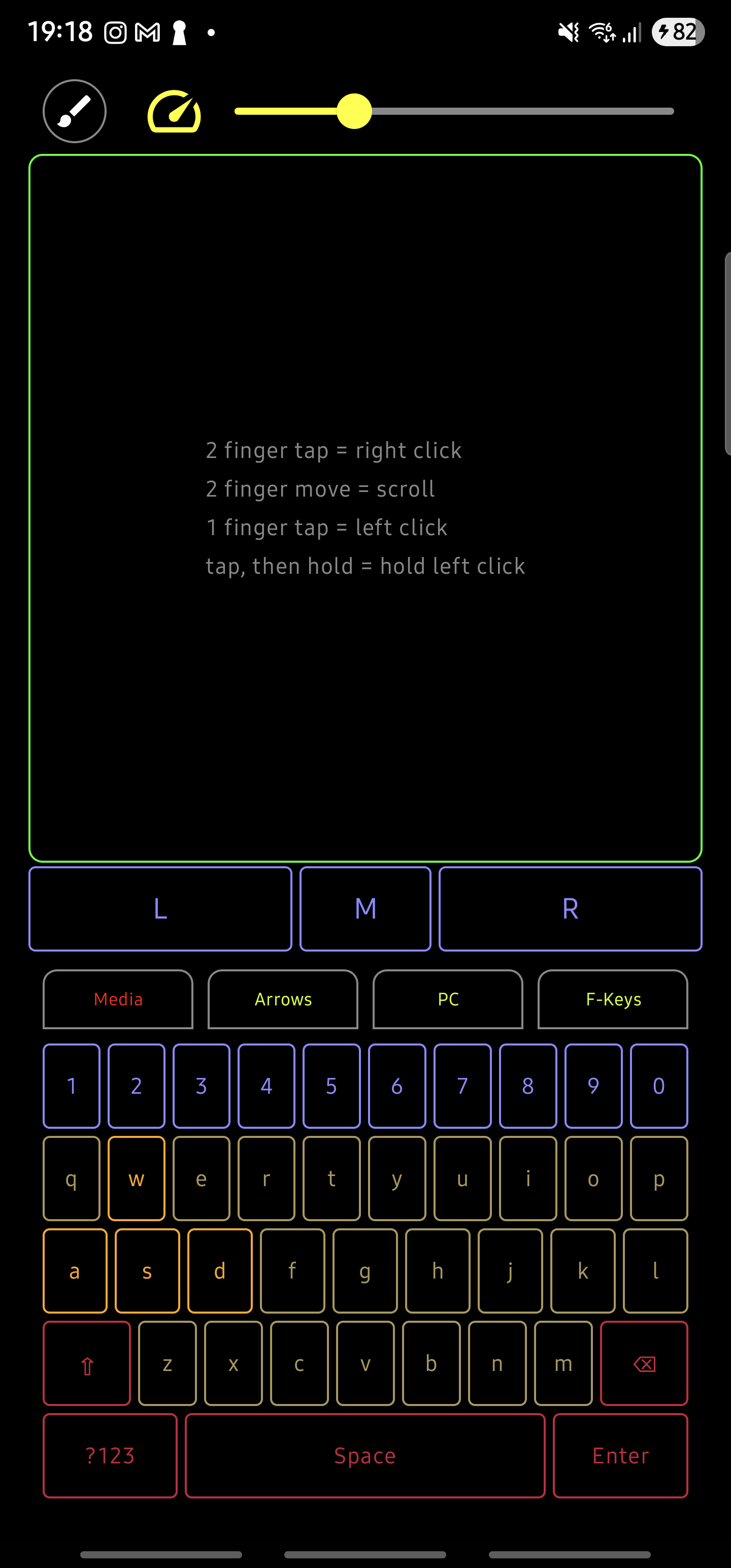 Keyboard controls screenshot